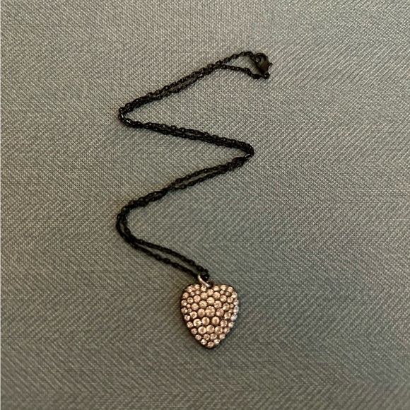 Gorgeous Pave Crystal Heart Gunmetal Pendant on Black Necklace - Picture 5 of 8
